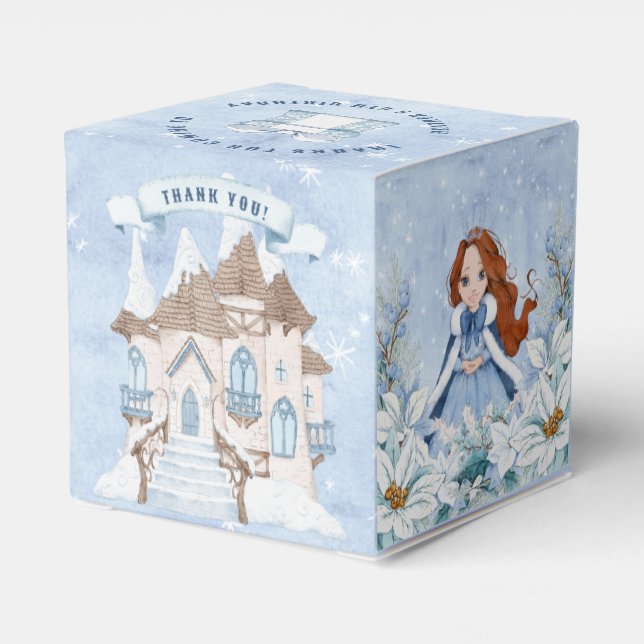 Snowy Winter Red Headed Princess Birthday Favour Box (Back Side)