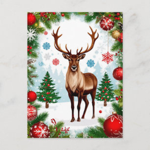 🦌 Snowy Winter Reindeer Festive Holiday Christmas Postcard