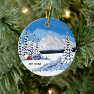 Snowy Winter Round Ceramic Tree Decoration