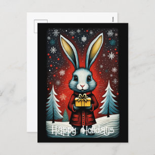 Snowy Winter Santa Rabbit Christmas Holidays Holiday Postcard