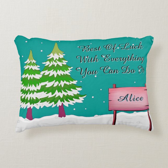 Snowy Winter Scene with Evergreen Trees Decorative Cushion (Front)