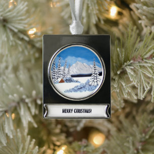 Snowy Winter Silver Plated Banner Ornament