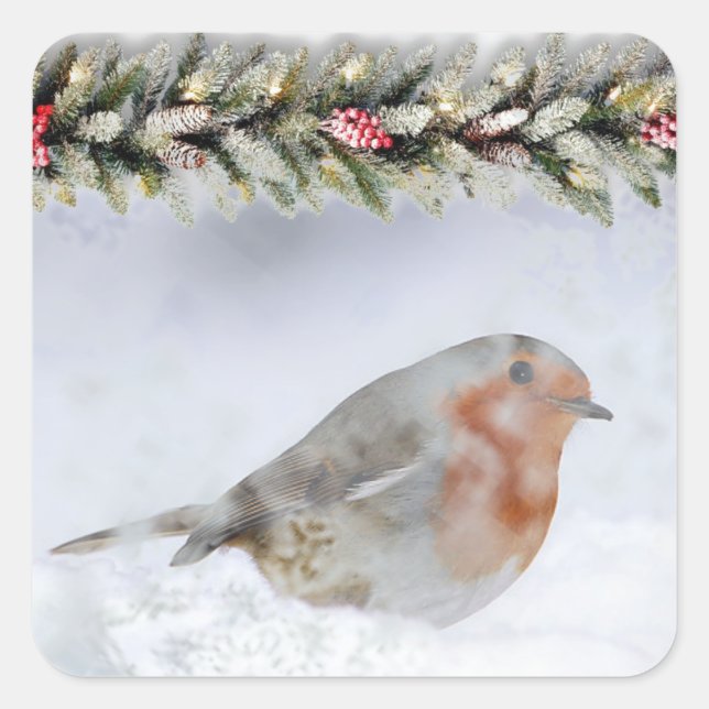 Snowy Winter Snowfinch Christmas Square Sticker (Front)