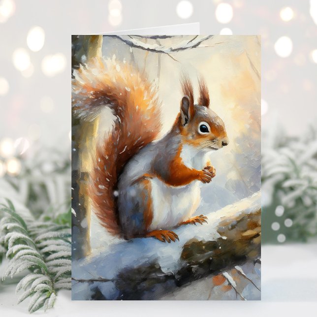 Snowy Winter Squirrel Modern Art Card (Creator Uploaded)
