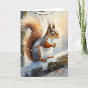 Snowy Winter Squirrel Modern Art Card