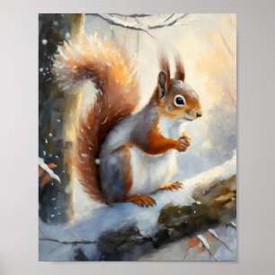Snowy Winter Squirrel Modern Art Poster