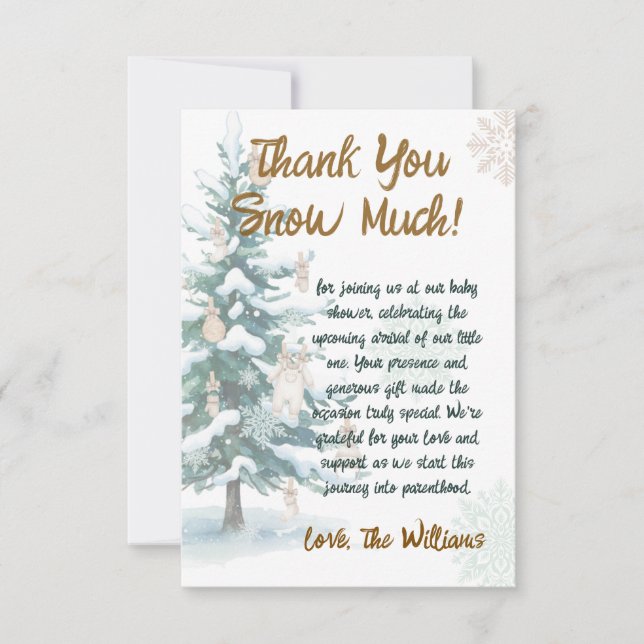 Snowy Winter Tree Baby Shower  Thank You Card (Front)