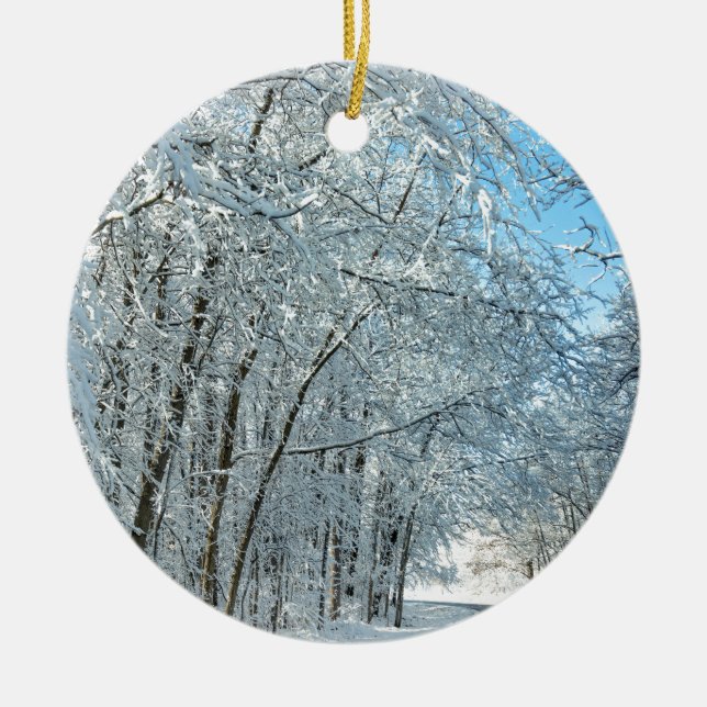 Snowy Winter Trees Ceramic Tree Decoration (Front)