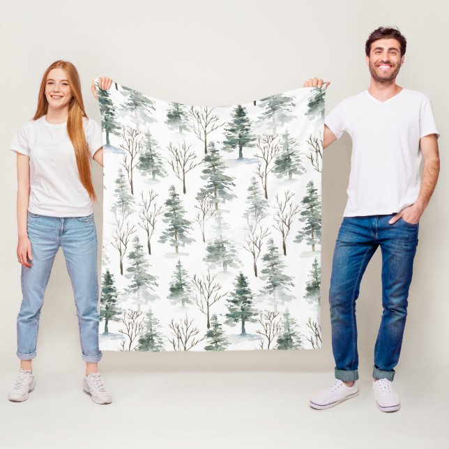 Snowy winter trees Christmas pattern Fleece Blanket (In Situ)