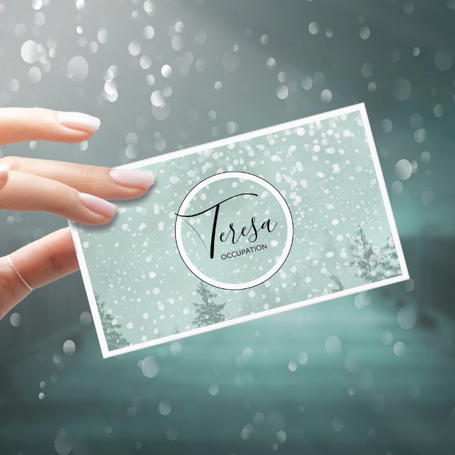 Snowy Winter Trees Green ID562 Business Card (Creator Uploaded)