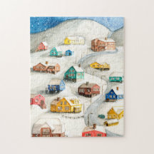 Snowy Winter Village Art
