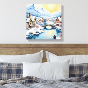 Snowy Winter Village by Golden Sun Canvas Print