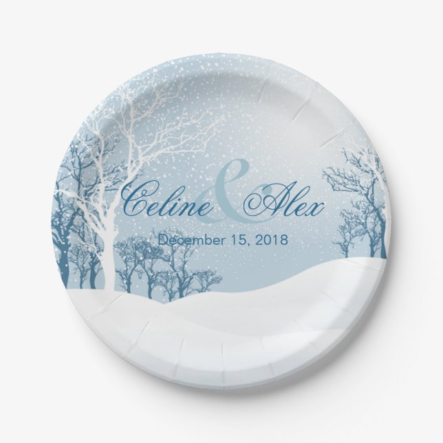 Snowy Winter Wedding Paper Plate (Front)