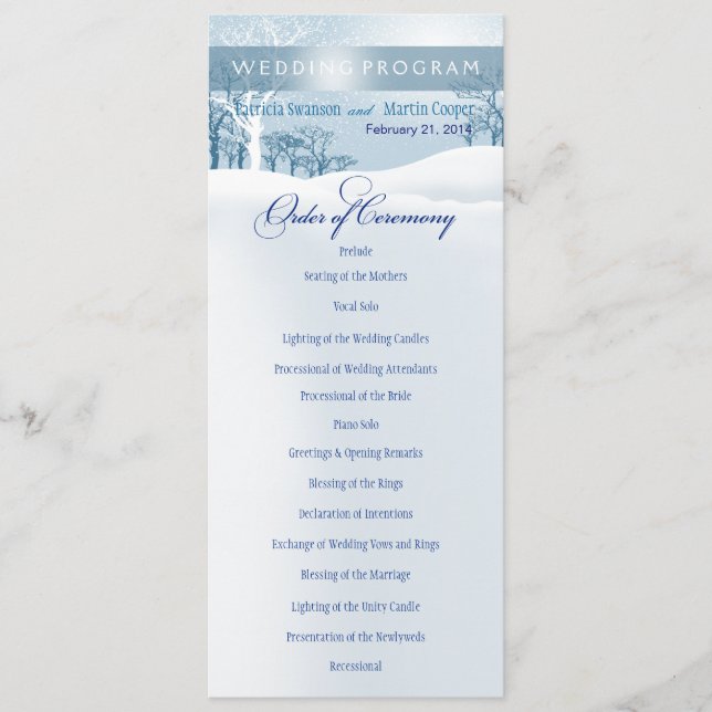 Snowy Winter Wedding Program ice blue Programme (Front)