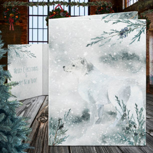 Snowy Winter White Arctic Fox Holiday Card