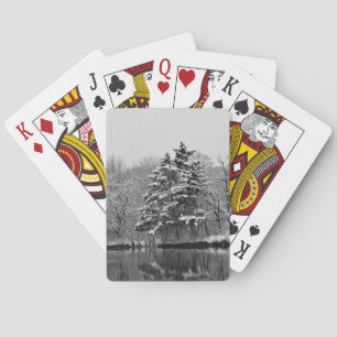 Snowy Winter Wonderland, Black and White Landscape Playing Cards