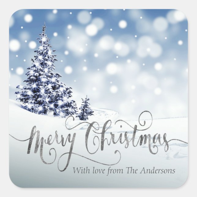 Snowy Winter Wonderland Custom Christmas Square Sticker (Front)