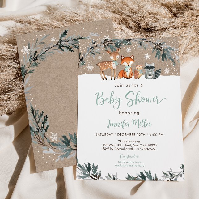 Snowy Winter Woodland Animal Baby Shower Invitation (Creator Uploaded)
