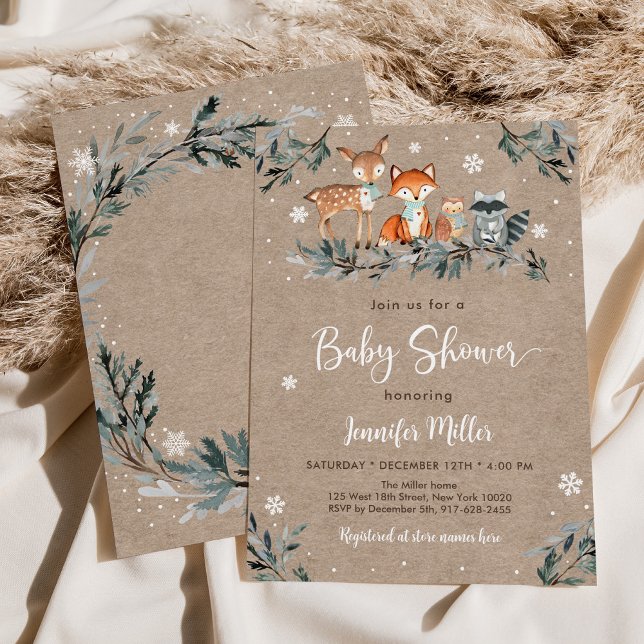 Snowy Winter Woodland Animal Baby Shower Invitation (Creator Uploaded)