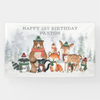 Snowy Winter Woodland Animals Happy Birthday