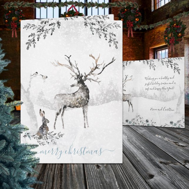 Snowy Winter Woodland Reindeer And Friends Holiday Card (Snowy Winter Woodland Reindeer And Friends Holiday Card)