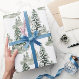 Snowy Winter Woodland Trees Wrapping Paper
