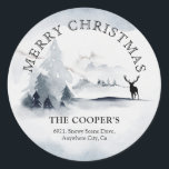 Snowy Winter Woods Christmas Return Address Classic Round Sticker<br><div class="desc">Take the strain off sending out Christmas Holiday Cards this year with these stylish wintery snowy scence Christmas Return Address Stickers. All text is easy to customise.</div>