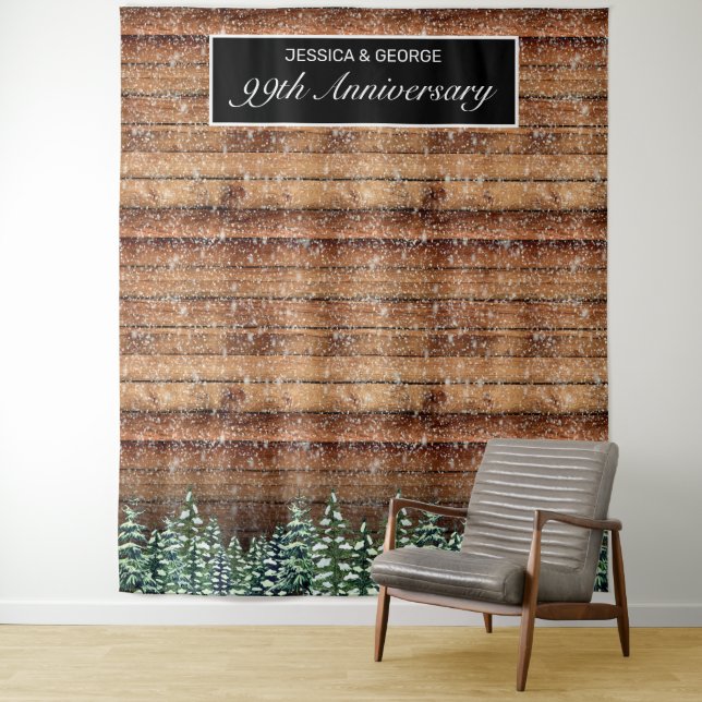 Snowy Wood & Forest Country Anniversary Photo Tapestry (In Situ)
