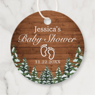 Snowy Wood & Forest Country Pine Baby Shower Favour Tags