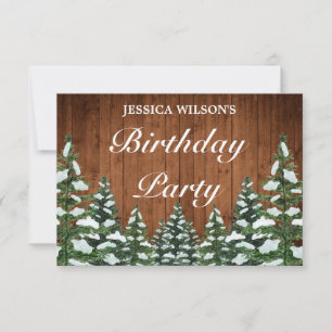 Snowy Wood & Forest Country Pine Birthday RSVP Card