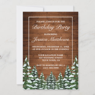 Snowy Wood & Forest Country Pine Custom Birthday Invitation