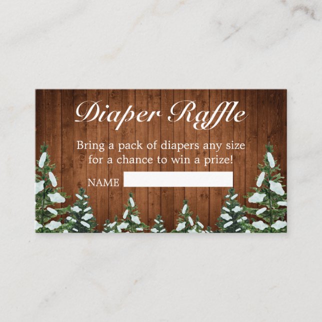 Snowy Wood & Forest Country Pine Diaper Raffle Enclosure Card (Front)