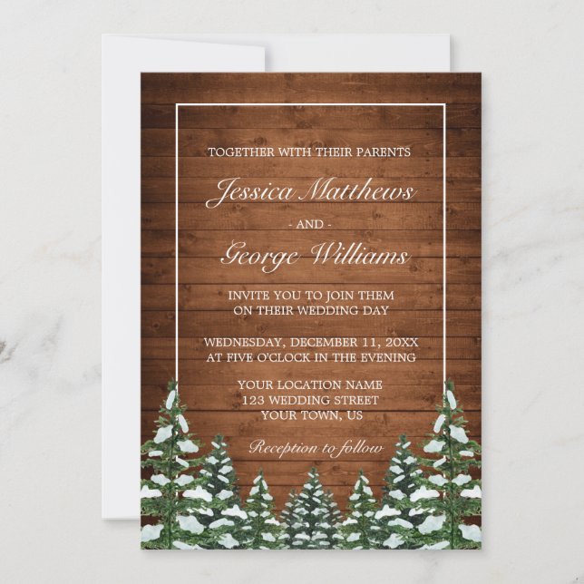 Snowy Wood & Forest Country Pine Wedding Invitation (Front)
