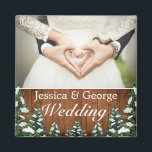 Snowy Wood & Forest Country Pine Wedding Photo Magnet<br><div class="desc">Wedding photo fridge magnet. Rustic brown wood,  snowing background and snowy forest. Cosy vintage country style. More items are available in this style in our store. You can edit the design further,  change colours,  fonts and add extra text by clicking "customise further" link.</div>