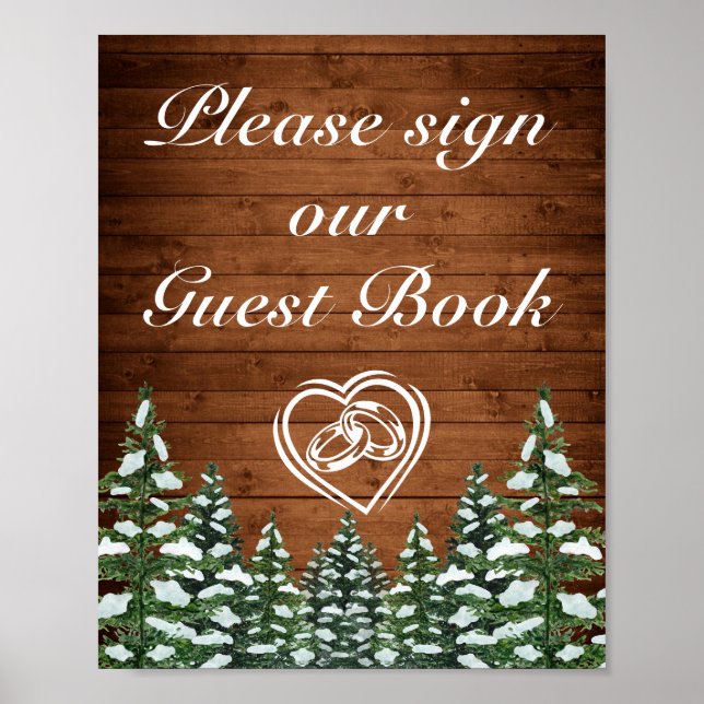 Snowy Wood & Forest Country Pine Wedding Sign (Front)