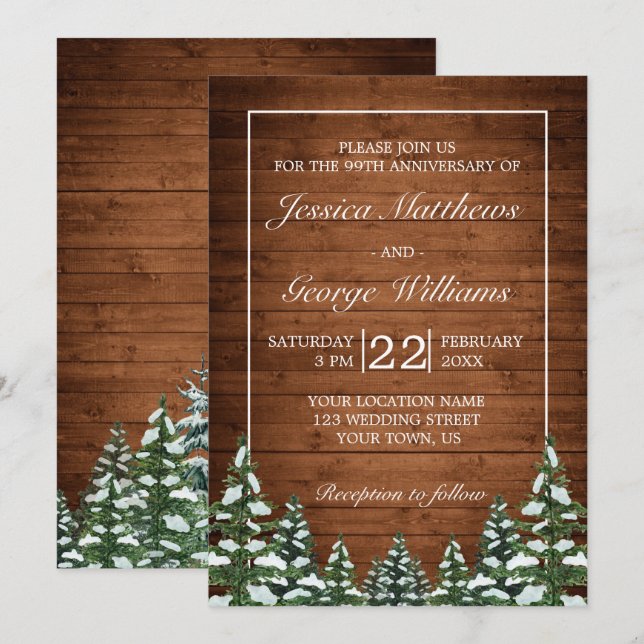Snowy Wood & Forest Country Wedding Anniversary Invitation (Front/Back)