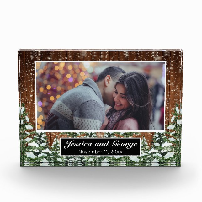 Snowy Wood & Forest Photo Overlay Glass Block (Front)