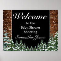 Snowy Wood & Forest Pine Baby Shower Welcome Sign
