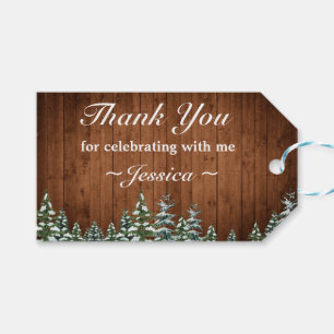 Snowy Wood & Forest Pine Birthday Thank You Favour Gift Tags