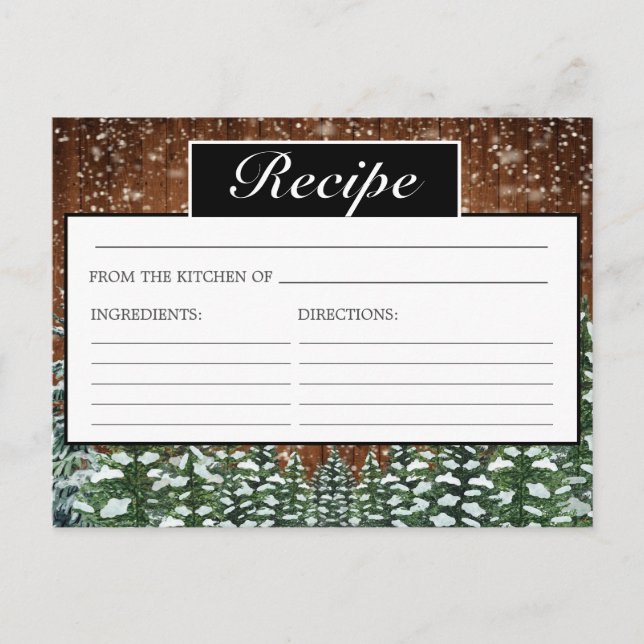 Snowy Wood & Forest Pine Bridal Shower Recipe Card (Front)