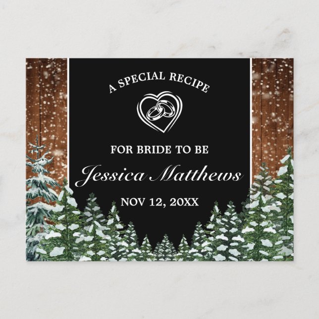 Snowy Wood & Forest Pine Bridal Shower Recipe Card (Front)