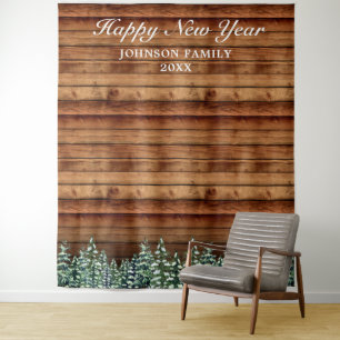Snowy Wood & Forest Pine New Year Photo Background Tapestry