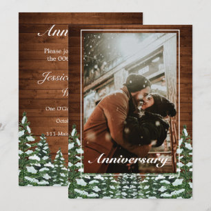 Snowy Wood & Forest Pine Photo Wedding Anniversary Invitation