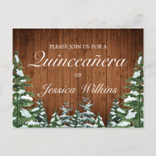 Snowy Wood Forest Quinceañera Invitation Postcard