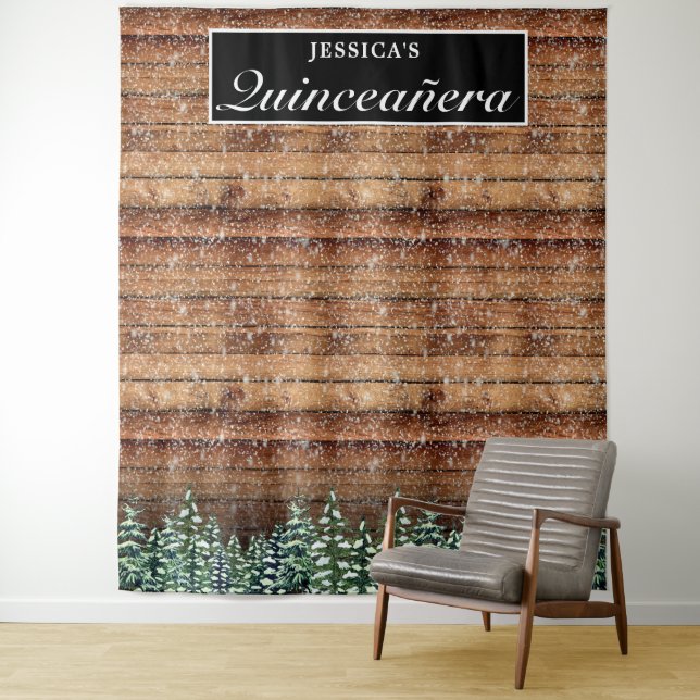 Snowy Wood & Forest Quinceañera Photo Background Tapestry (In Situ)