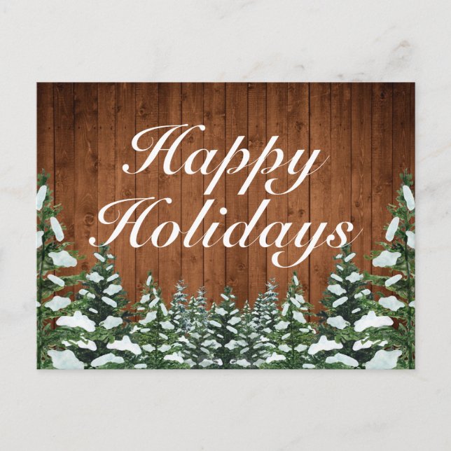 Snowy Wood & Forest Rural Happy Holidays Greeting Announcement Postcard (Front)