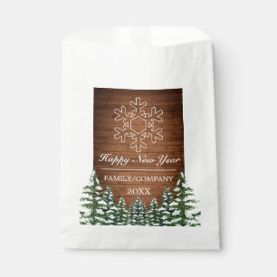 Snowy Wood & Forest Rural Happy New Year Snowflake Favour Bags