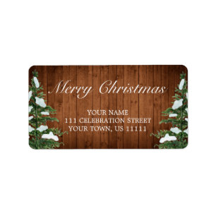 Snowy Wood & Forest Rural Merry Christmas Address Label