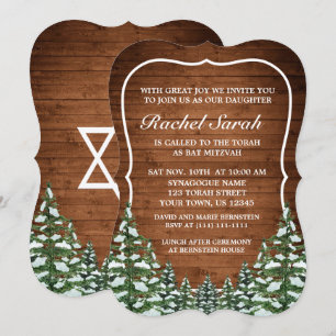 Snowy Wood & Forest Rural Pine Bar Bat Mitzvah Invitation