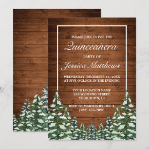 Snowy Wood & Forest Rural Pine Quinceañera Invitation